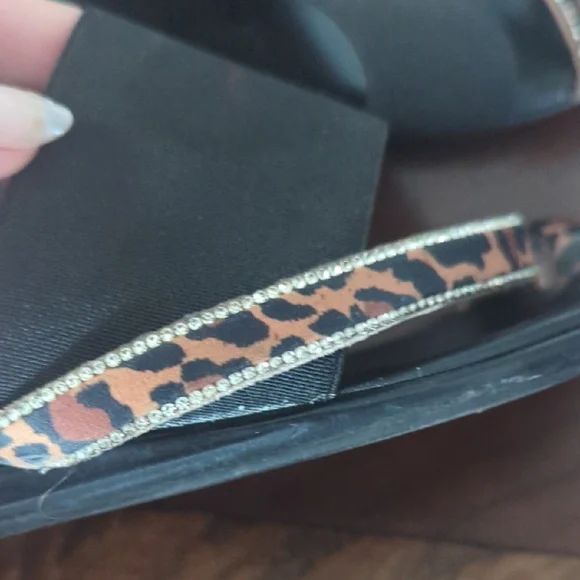 Leopard Print Black Women's Sandals - Picture 3 of 5